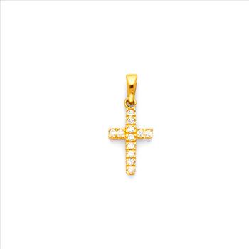 14K Yellow Gold Cross Cubic Zirconia Religious Pendant