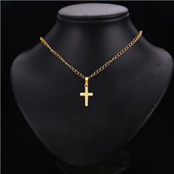 14K Yellow Gold Cross Cubic Zirconia Religious Pendant