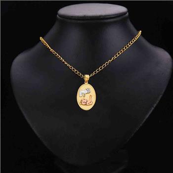 14K Tri Color Gold Religious Baptism Pendant Oval  Pendant