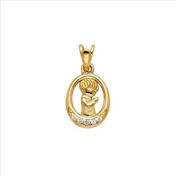 14K Yellow Gold cubic zirconia Boy Praying Pendant