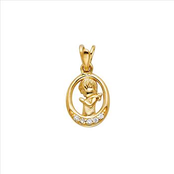 14K Yellow Gold cubic zirconia Girl Praying Pendant