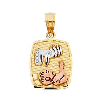 14K Tri Color Gold Religious Baptism Pendant Squared  Pendant