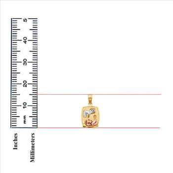 14K Tri Color Gold Religious Baptism Pendant Squared  Pendant