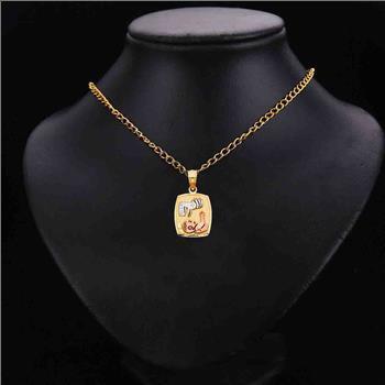 14K Tri Color Gold Religious Baptism Pendant Squared  Pendant