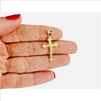 14K Solid Gold Jesus Christ Cross Pendant - 1.1