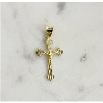 14K Solid Gold Jesus Christ Cross Pendant - 1.1