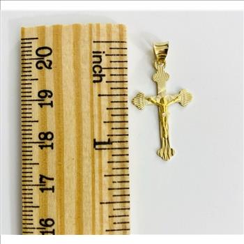 14K Solid Gold Jesus Christ Cross Pendant - 1.1