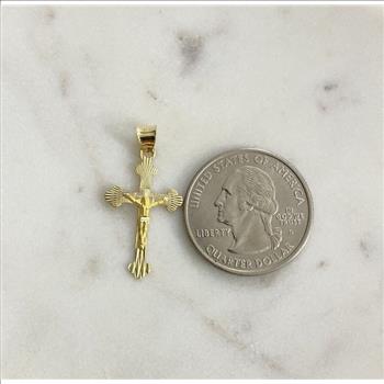 14K Solid Gold Jesus Christ Cross Pendant - 1.1