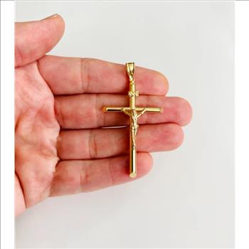 14K Real Yellow Gold Jesus Christ Crucifix Cross INRI Pendant