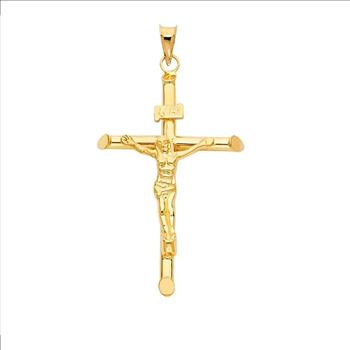 14K Real Yellow Gold Jesus Christ Crucifix Cross INRI Pendant