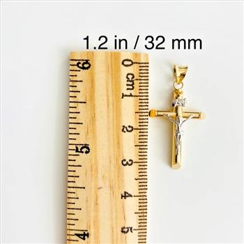 14K Real  Two Tone Gold Jesus Christ INRI Cross Pendant- Crucifix 2T Gold