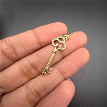 14K Yellow Gold  Cubic zirconia Key Pendant
