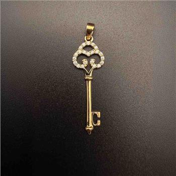 14K Yellow Gold  Cubic zirconia Key Pendant