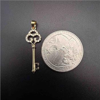 14K Yellow Gold  Cubic zirconia Key Pendant