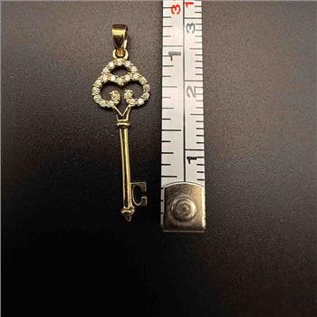 14K Yellow Gold  Cubic zirconia Key Pendant