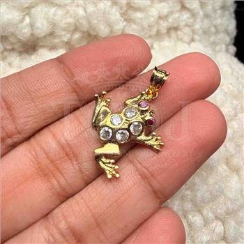 14K Yellow Gold Cubic zirconia  Frog Pendant