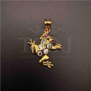 14K Yellow Gold Cubic zirconia  Frog Pendant