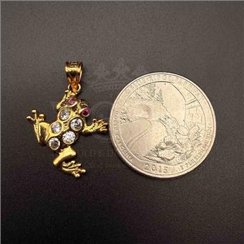 14K Yellow Gold Cubic zirconia  Frog Pendant
