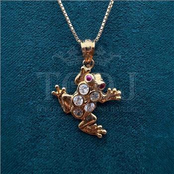 14K Yellow Gold Cubic zirconia  Frog Pendant