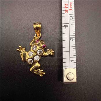 14K Yellow Gold Cubic zirconia  Frog Pendant