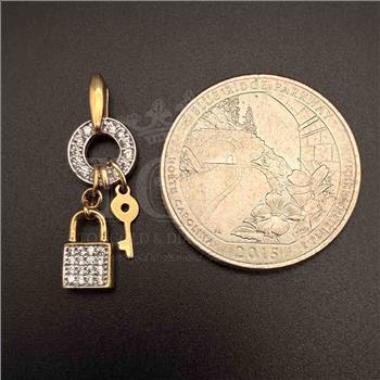 14K Two Tone Gold cubic zirconia Key & Lock Pendant