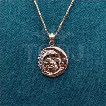 14K Tri Color Gold Moon & Sun Pendant