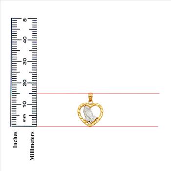 14K Two Tone Religious Praying Hands in Heart Pendant