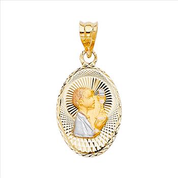 14K Two Tone Gold Religious Stamp Pendant