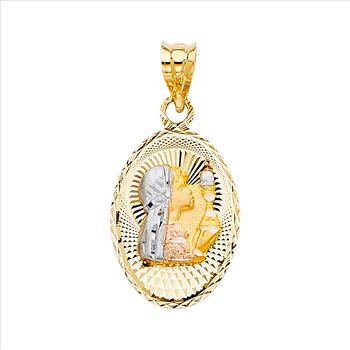 14K Two Tone Gold Religious Stamp Pendant