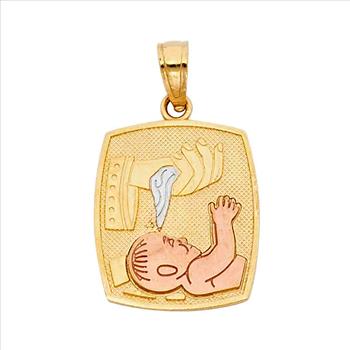 14K Tri Color Gold Religious Baptism  Pendant