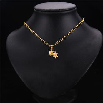 14K Tri Color Yellow Rose White Gold Twin Turtle Pendant - 22mm x 20mm