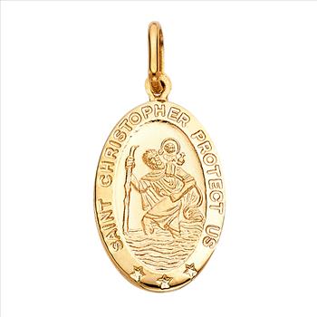 14K Yellow Gold St. Christopher Religious Pendant - 21 mm x 15 mm