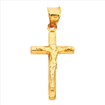 14K Yellow Gold Crucifix Pendant - Suitable for Men & Women - 19 mm X 12 mm