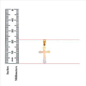 14K Tri Color Yellow Rose White Gold Religious Cross Stamp Pendant - 22 mm x 15 mm