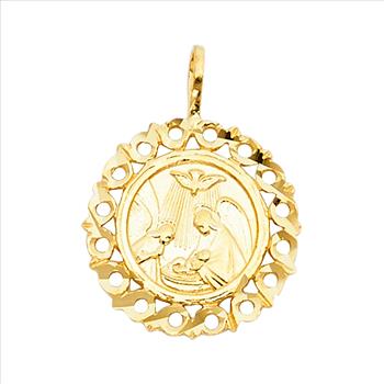 14K Yellow Gold Religious Baptism Pendant - 15 mm X 15 mm
