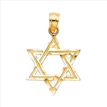 14K Yellow Gold Star of David Pendant - 17 MM x 15 MM