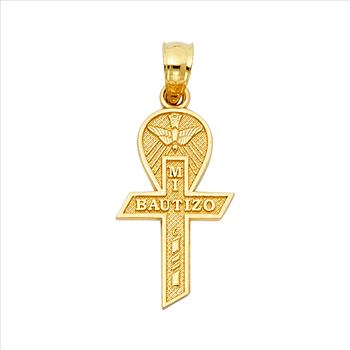 14K Yellow Gold Religious Baptism Cross Pendant - 19 mm X 06 mm