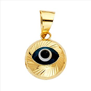  14K Yellow Gold Evil Eye Fluted Pendant - 10.5 mm X 10 mm 