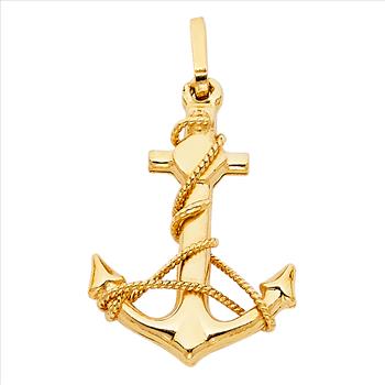 14K Yellow Gold Anchor Pendant - 23 mm X 18 mm