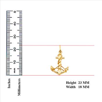 14K Yellow Gold Anchor Pendant - 23 mm X 18 mm