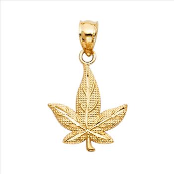 14K Yellow Gold Marijuana Leaf Pendant - 15 mm X 13 mm