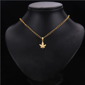 14K Yellow Gold Marijuana Leaf Pendant - 15 mm X 13 mm
