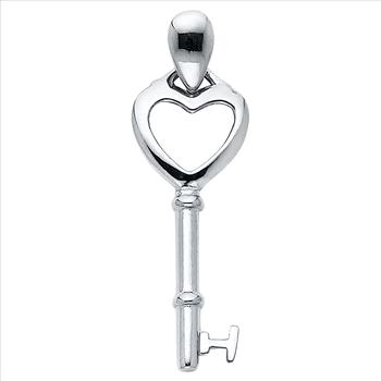14K White Gold Key to My Heart Pendant - 28MM x 10MM