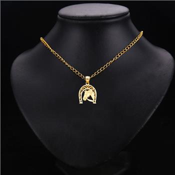 14K Two Tone White Yellow Gold Lucky Horsehoe Pendant - 17 mm X 16 mm