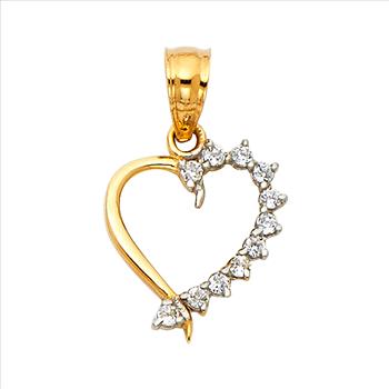 14K Yellow Gold Cubic zirconia Heart Pendant - 11 mm X 10 mm