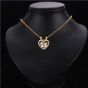 14K Tri Color Yellow Rose White Gold Teamo Heart 2 Piece Pendant   - 20 mm x 22 mm