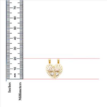 14K Tri Color Yellow Rose White Gold Teamo Heart 2 Piece Pendant   - 20 mm x 22 mm