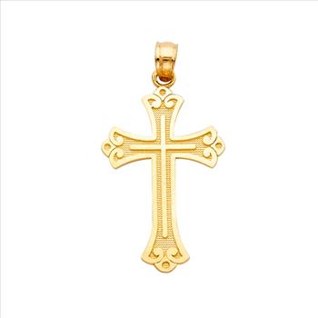 14K Yellow Gold Budded Cross Pendant