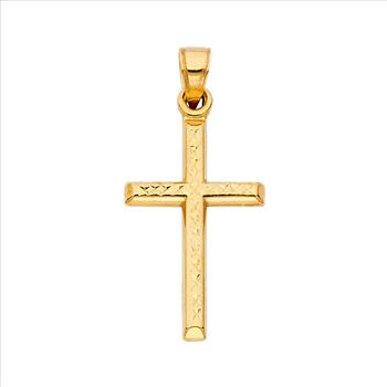 14K Real Yellow Gold Religious Cross Pendant - 25 mm x 16 mm