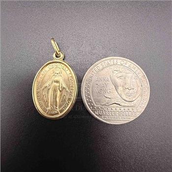 14K Yellow Gold Virgin Mary Medal